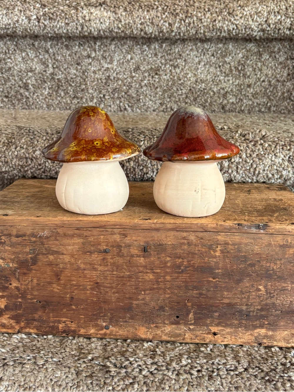 Handcrafted Ceramic Mushroom Figurines - Rustic Brown Glaze